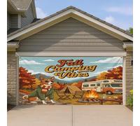 Bannière de porte de garage 1,8 x 4 m Motif chien Basenji d'automne Forêt RV Camping Décoration murale intérieure ou extérieure Décoration murale pour tente feu de camp Photographie Fond à suspendre