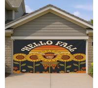 Bannière de porte de garage 1,8 x 4 m - Motif vache des Highlands d'automne vintage - Impression tournesol - Décoration murale d'intérieur et d'extérieur - Citrouille rétro - Photographie de fond à
