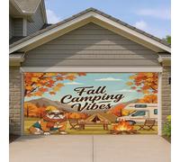 Bannière de porte de garage avec bouledogue d'automne, 1,8 x 4 m, forêt d'automne, camping-car, camping, bain, décoration murale, tente, feu de camp, photographie de fond à suspendre