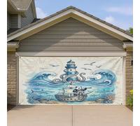 Bannière de porte de garage avec panda nautique et pirate, 1,8 x 4 m, décoration murale d'intérieur ou d'extérieur, phare cool, arrière-plan photo à suspendre