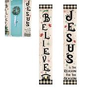 Bannière de Porte de Garage Crèche de Noël - 2 Pièces Bannières Jésus pour Extérieur - Design Léger à Carreaux Buffalo pour Portes Jardins Garages Décoration Fêtes Intérieur Extérieur