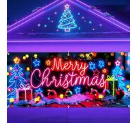 Bannière de porte de garage de Noël activée par les UV - 1,8 x 4 m - Grande décoration de Noël - Décoration de Noël - Bannière de Père Noël pour l'extérieur, les fêtes, les photomatons et les