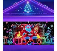 Bannière de porte de garage de Noël activée par les UV - 1,8 x 4 m - Grande décoration de Noël - Décoration de Noël - Bannière de Père Noël pour l'extérieur, les fêtes, les photomatons et les