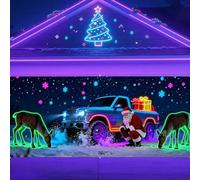 Bannière de porte de garage de Noël activée par les UV - 1,8 x 4 m - Grande décoration de Noël - Décoration de Noël - Bannière de Père Noël pour l'extérieur, les fêtes, les photomatons et les