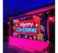 Bannière de porte de garage de Noël activée par les UV - 1,8 x 4 m - Grande décoration de Noël - Décoration de Noël - Bannière de Père Noël pour l'extérieur, les fêtes, les photomatons et les