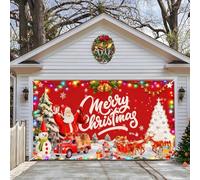 Bannière de Porte de Garage de Noël, Couverture de Porte de Garage de Noël Père Noëls Bonhommes de Neige Nativité Décoration Murale Toile de Fond pour Portes Jardin Arrière-plans Décoration de Fête