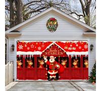 Bannière de Porte de Garage de Noël, Couverture de Porte de Garage de Noël Père Noëls Bonhommes de Neige Nativité Décoration Murale Toile de Fond pour Portes Jardin Arrière-plans Décoration de Fête