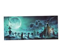 Bannière de porte de garage d'Halloween 4, 9 x 2, 1 m, couverture cimetière horrifique avec crochets et corde pour décor fond photo extérieur