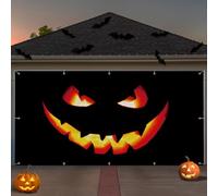 Bannière de porte de garage d'Halloween de 1,8 x 4 m - Grande toile de fond en forme de citrouille pour fête extérieure/intérieure et décoration d'intérieur