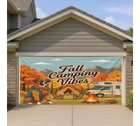 Bannière de porte de garage motif chien boxer d'automne 1,8 x 4 m, forêt d'automne, camping-car, camping, bain, décoration murale, tente, feu de camp, photographie de fond à suspendre