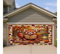 Bannière de porte de garage motif panda rouge automne 1,8 x 4 m style automne matelassé style camping bain intérieur extérieur art décalcomanie décoration murale photographie de campagne arrière-plan