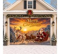 Bannière de Porte de Garage Noël, Bonhomme de Neige Pôle Nord | Polyester imperméable, impression 3D vive, bords renforcés et pose facile pour porches, murs, fêtes et photos