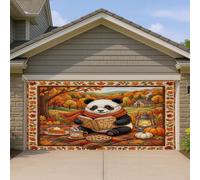 Bannière de porte de garage panda d'automne 1,8 x 4 m, style automne matelassé style camping bain intérieur extérieur art décalcomanie décoration murale photographie de campagne arrière-plan à