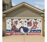 Bannière de porte de garage Patriotic Goose Parade, rouge, blanc, bleu, grande couverture de garage, style campagnard vintage, décoration de fête de l'indépendance, vacances d'été, 397 x 180 cm