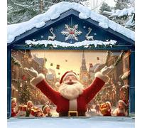 Bannière de Porte de Garage Père Noël 2024 - Décoration Noel Fêtes - Couverture Impression Nuit Noël (H, 480CM*210CM)