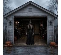 Bannière de porte de garage pour Halloween - 213 x 244 cm - Décoration de fête effrayante (sorcière noire)