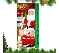 Bannière De Porte De Noël - Couverture De Porte D'entrée Motif Père Noël, 185 X 90 Cm | Matériau Imperméable Et Résistant Au Soleil Avec Effet Visuel 3D, Parfait Pour La Décoration D'entrée, Facile À