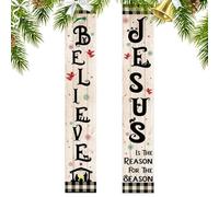 Bannière de porte de Noël - Vastes bannières de porte de Jésus de Noël, 2 bannières écossaises de buffle blanc noir, décorations de maison résistantes aux intempéries