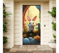 Bannière de Porte de Pâques, Happy Easter Bunny Couverture de Porte Bannière pour Pâques Décoration, Pâques Photo Toile Fond en Tissu pour Pâques Extérieur Activités Décoration