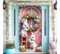 Bannière de Porte de Pâques, Happy Easter Bunny Couverture de Porte Bannière pour Pâques Décoration, Pâques Photo Toile Fond en Tissu pour Pâques Extérieur Activités Décoration (E)