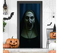 Bannière de porte effrayante d'Halloween 180 x 90 cm - Couverture de porte d'entrée d'horreur avec mains sanglantes, clown effrayant et nonne terrifiante, décoration de porche effrayante pour fête