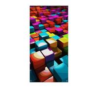 Bannière de porte en cubes colorés 3D, décoration de porte verticale saisonnière, toile de fond durable pour fête, porche, entrée, jardin, 178 x 90 cm