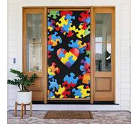 Bannière de porte en tissu à suspendre pour la sensibilisation à l'autisme, décoration de porte, rideau de porte en tissu pour vacances, décoration intérieure et extérieure