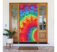 Bannière de porte en tissu imprimé tie-dye arc-en-ciel rouge à suspendre pour décoration de porte de fête, rideau de porte en tissu pour décoration intérieure et extérieure