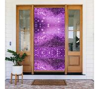 Bannière de porte festive à paillettes violettes scintillantes avec corde, couverture de porte réutilisable pour Halloween, Noël, décoration extérieure en polyester