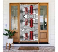 Bannière de porte festive rouge de Londres avec corde, couverture de porte réutilisable pour Halloween, Noël, décoration extérieure en polyester