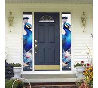 Bannière de porte florale paon à suspendre pour le printemps et l'été - Bannière de fête d'anniversaire - Bannière de fond photo - Panneau de porte d'entrée pour cour intérieure et extérieure