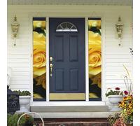 Bannière de porte gracieuse à suspendre en forme de rose jaune pour le printemps et l'été - Bannière de fête d'anniversaire - Bannière de fête d'anniversaire - Panneau de porte d'entrée pour cour