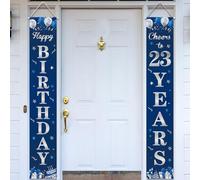 Bannière de porte « Happy 23rd Birthday » - Bleu et argenté - Cheers to 23 Years - Décorations de fête d'anniversaire pour homme