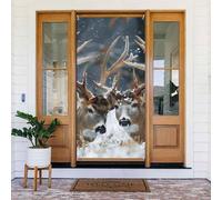 Bannière de porte imprimée cerf dans une belle neige, décoration élégante à suspendre, design facile à installer pour porte d'entrée, porche, mur, fournitures de fête, jardin 90 x 185 cm