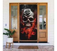 Bannière de porte imprimée crâne de feu rose, décoration élégante à suspendre, design facile à installer pour porte d'entrée, porche, mur, fournitures de fête, jardin 90 x 185 cm