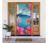 Bannière de porte imprimée fleur d'hibiscus hawaïen, décoration élégante à suspendre, design facile à installer pour porte d'entrée, porche, mur, fournitures de fête, jardin 90 x 185 cm