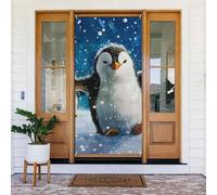 Bannière de porte imprimée pingouin heureux à suspendre, décoration de porte, rideau de porte en tissu pour vacances, décoration intérieure et extérieure