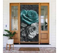 Bannière de porte imprimée rose gris sarcelle, décoration élégante à suspendre, design facile à installer pour porte d'entrée, porche, mur, fournitures de fête, jardin 90 x 185 cm