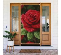 Bannière de porte imprimée rose rouge 2 - Décoration élégante à suspendre - Design facile à installer pour porte d'entrée, porche, mur, fournitures de fête, jardin - 90 x 185 cm