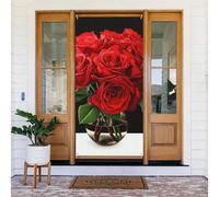 Bannière de porte imprimée rose rouge, décoration élégante à suspendre, design facile à installer pour porte d'entrée, porche, mur, fournitures de fête, jardin 90 x 185 cm
