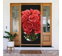 Bannière de porte imprimée rose rouge, décoration élégante à suspendre, design facile à installer pour porte d'entrée, porche, mur, fournitures de fête, jardin 90 x 185 cm