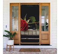 Bannière de porte imprimée rose rouge sur piano, décoration élégante à suspendre, design facile à installer pour porte d'entrée, porche, mur, fournitures de fête, jardin 90 x 185 cm