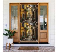 Bannière de porte italienne imprimée Old Street, décoration de vacances réutilisable pour Halloween, Noël, fêtes