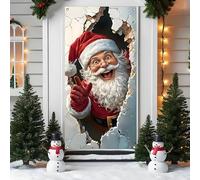 Bannière de porte « Joyeux Noël » avec le Père, grande bannière for porche (90 x 180 cm), décorations de Noël amusantes, for porte d'entrée, mur, intérieur ou extérieur.(#2)