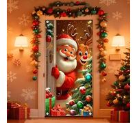 Bannière de porte « Joyeux Noël » avec le Père, grande bannière for porche (90 x 180 cm), décorations de Noël amusantes, for porte d'entrée, mur, intérieur ou extérieur.(#7)