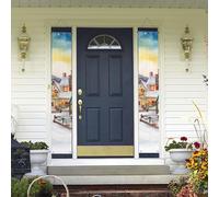 Bannière de porte magique à suspendre pour village de Noël à l'aquarelle - Bannière de porche de bienvenue - Bannière de fête d'anniversaire - Bannière de fond photo - Panneau de porte d'entrée pour