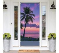 Bannière de porte motif palmier violet coucher de soleil, bannière de porte de bienvenue, fond de porche personnalisé, décoration saisonnière à suspendre pour décoration de maison, décoration de