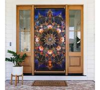 Bannière de porte rectangulaire à motif mandala imprimé - Décoration de porte - Rideau de porte en tissu pour vacances, intérieur et extérieur