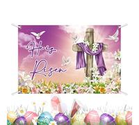 Bannière de printemps de Pâques | Toile de fond He is Risen Jésus - Drapeau de vacances imperméable - Fond décoratif pour photographie pour église, porche, ferme