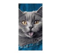 Bannière de protection de porte en forme de chat bleu 90 x 180 cm - Bannières de bienvenue saisonnières - Décoration verticale à suspendre pour porche, entrée, jardin